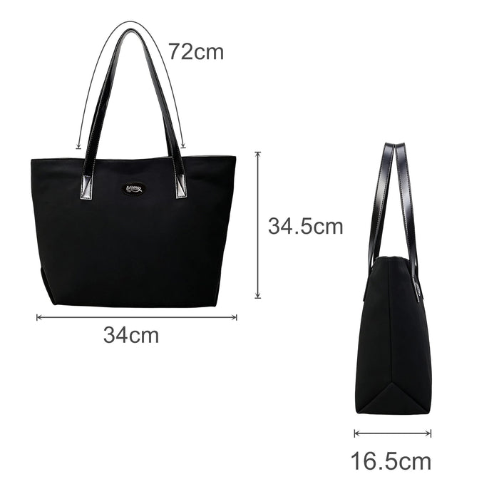 Suede Leather Tote Bag - A black suede leather tote bag with silver handles, featuring dimensions of 72cm x 34.5cm x 16.5cm.