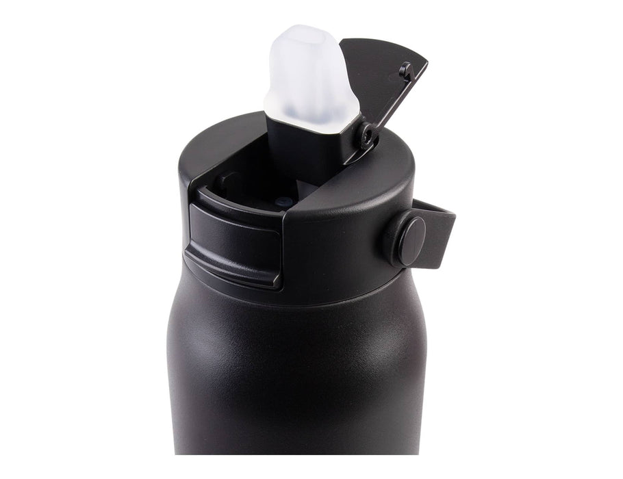 Oasis Sorrento 900ml Vacuum Sipper Bottle - A drink bottle with a black matte finish, featuring a flip-top lid and a built-in spout for easy sipping.