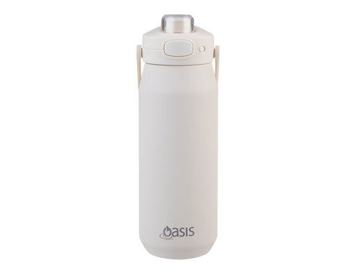 Oasis Capri 750ml Vacuum Quick Release Lid Bottle - A drink bottle in matte white with a quick release lid and a logo on the front.