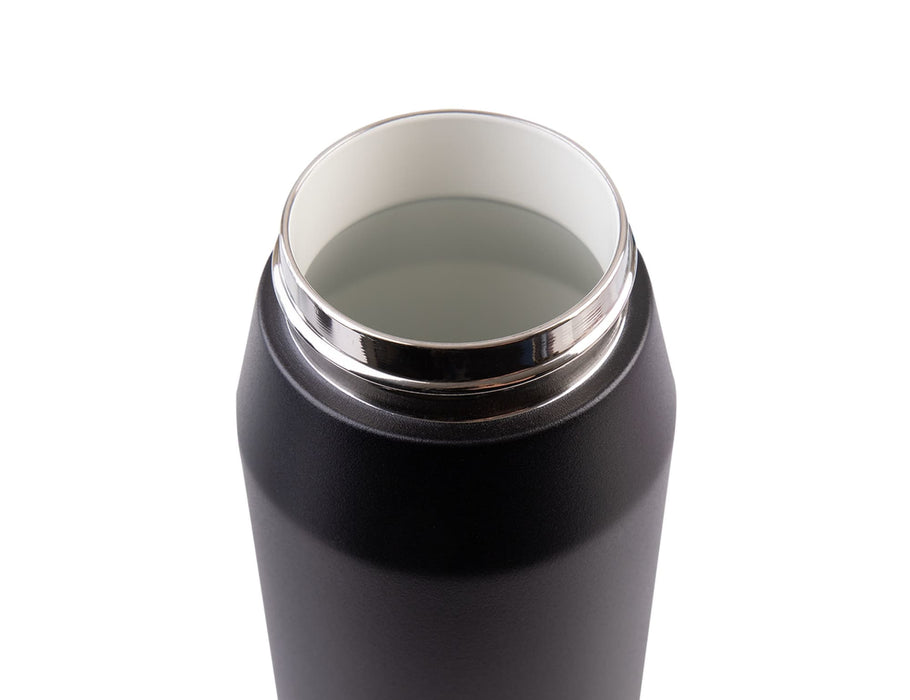 Oasis Capri 750ml Vacuum Quick Release Lid Bottle - A drink bottle with a matte black finish and a silver-coloured opening, featuring a vacuum quick release lid.
