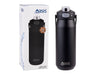 Oasis Capri 750ml Vacuum Quick Release Lid Bottle - A drink bottle in black, featuring a vacuum quick release lid, displayed next to its packaging with a logo.