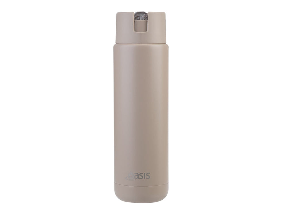 Oasis Moda 700ml Vacuum Bottle - A drink bottle in a sandy beige colour with a sleek design and a logo on the side.
