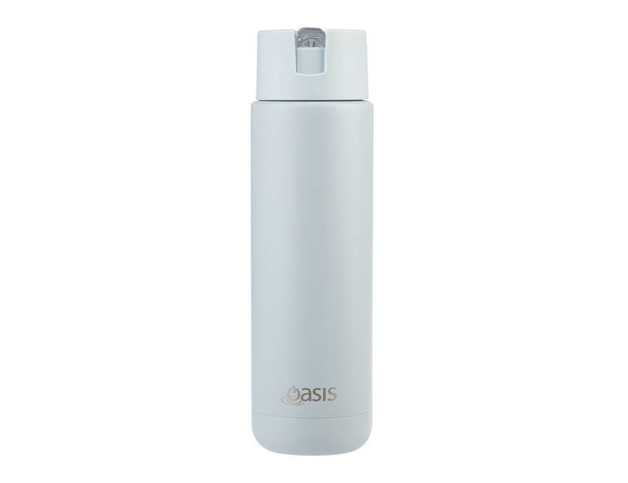 Oasis Moda 700ml Vacuum Bottle - A drink bottle in soft grey with a sleek design and a logo, featuring a screw-top lid.