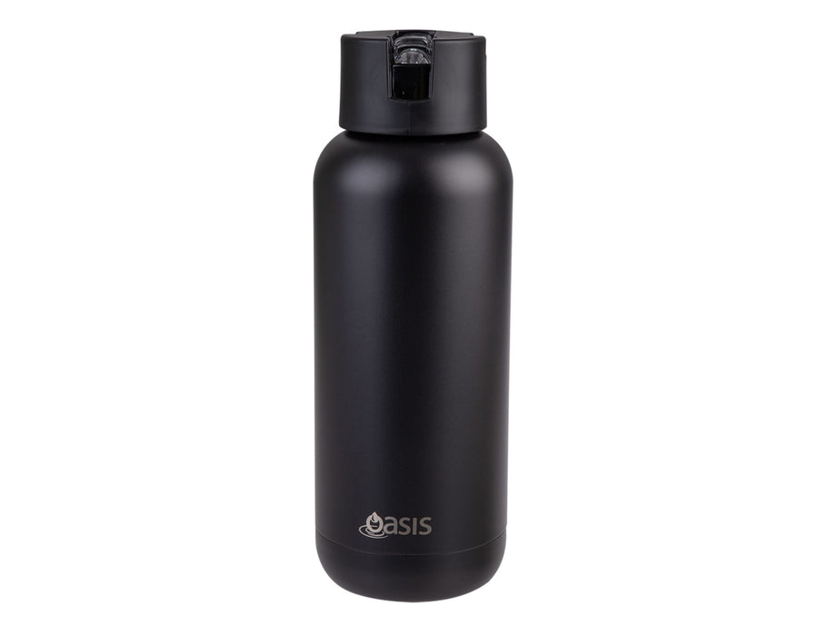 Oasis Moda 1L Vacuum Bottle - A drink bottle in matte black finish with a black lid and a logo on the front.