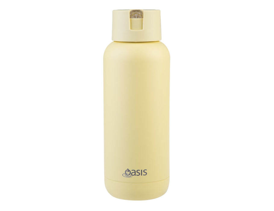 Oasis Moda 1L Vacuum Bottle - A drink bottle in soft yellow with a screw top and a logo on the front.