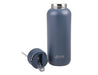 Oasis Moda 1L Vacuum Bottle - A drink bottle in matte navy blue, featuring a stainless steel lid and a removable straw. It has a logo.
