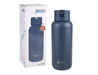 Oasis Moda 1L Vacuum Bottle - A drink bottle with a sleek dark blue design, featuring a lid and a logo. Packaged in a box.
