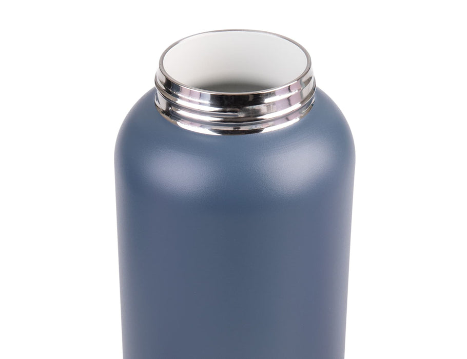 Oasis Moda 1L Vacuum Bottle - A drink bottle in matte blue, featuring a stainless steel rim and a wide mouth opening. It has a simple logo on the side.
