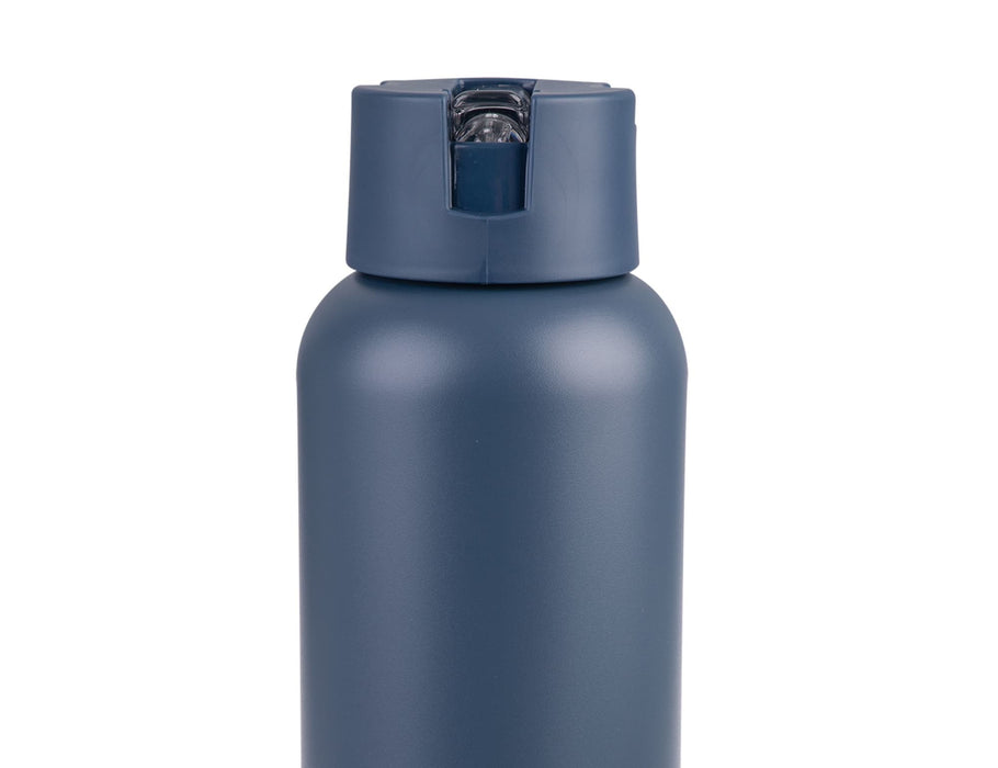 Oasis Moda 1L Vacuum Bottle - A drink bottle in a matte navy blue finish, featuring a flip-top lid, and includes a logo on the body.