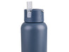 Oasis Moda 1L Vacuum Bottle - A drink bottle in matte dark blue with a clear straw lid and a metal loop for carrying. It features a logo.