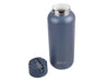 Oasis Moda 1L Vacuum Bottle - A drink bottle in dark blue with a shiny silver rim and a removable black cap. It features a logo.