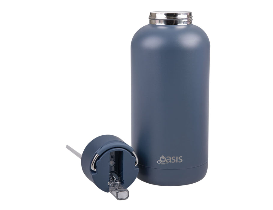 Oasis Moda 1.5L Vacuum Bottle - A drink bottle in navy blue with a silver lid and detachable spout. Features a logo on the body.
