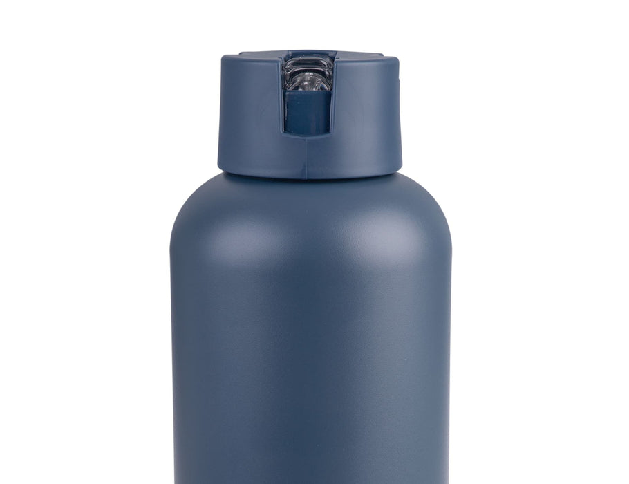 Oasis Moda 1.5L Vacuum Bottle - A drink bottle in a matte navy blue colour with a flip-top lid and a branding logo.
