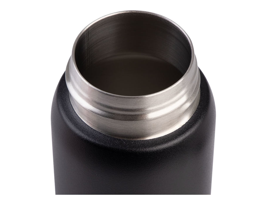 Oasis 150ml Insulated "Mini Mini" Drink Bottle - A drink bottle featuring a matte black finish with a stainless steel opening. It has a logo on the side.