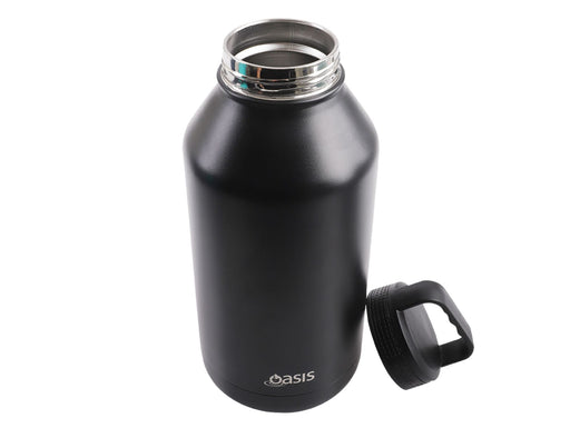 Oasis Titan 1.9L Vacuum Bottle - A drink bottle in matte black with a stainless steel opening and a removable lid, featuring a logo.