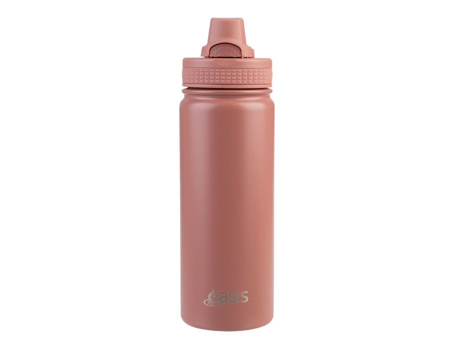 Oasis Challenger 550ml Vacuum Quick Release Cap Bottle - A drink bottle in a muted pink colour with a vacuum sealed design and quick release cap, featuring a logo.