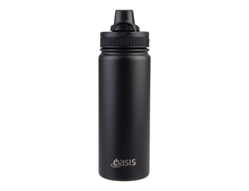 Oasis Challenger 550ml Vacuum Quick Release Cap Bottle - A drink bottle with a sleek black finish and a quick release cap, featuring a logo on the body.