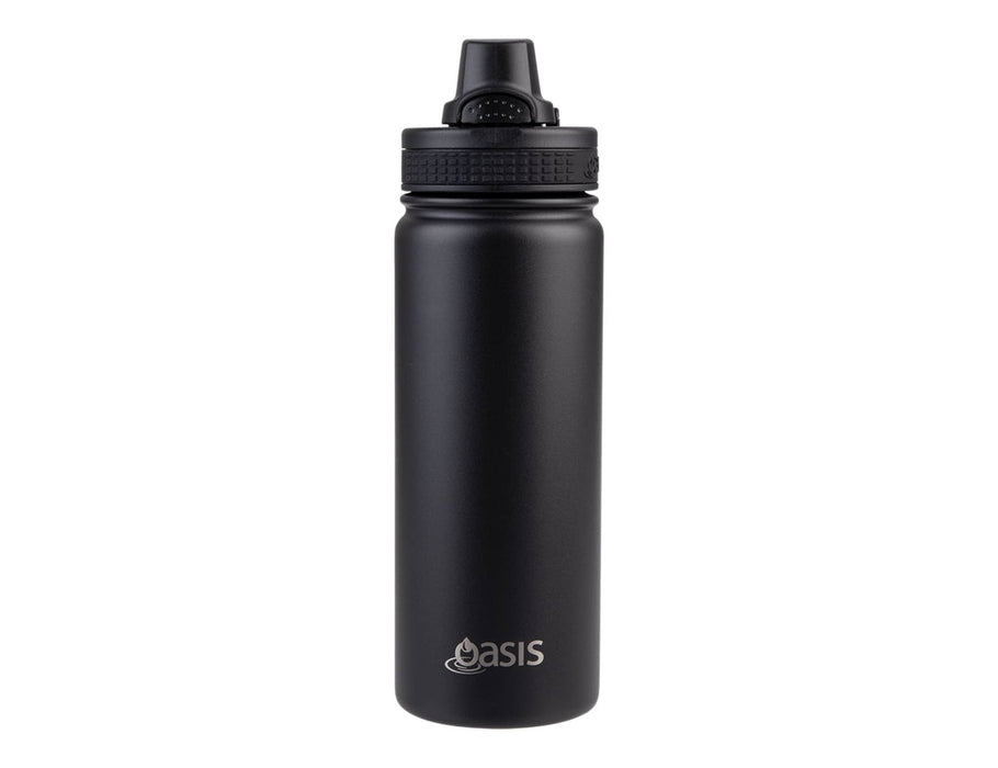 Oasis Challenger 550ml Vacuum Quick Release Cap Bottle - A drink bottle with a sleek black finish and a quick release cap, featuring a logo on the body.