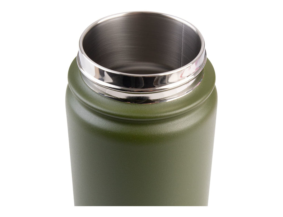Oasis Challenger 550ml Vacuum Quick Release Cap Bottle - A drink bottle with a matte green finish and a stainless steel rim, featuring a vacuum quick release cap.