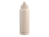 Oasis Challenger 1.1L Vacuum Quick Release Cap Bottle - A drink bottle in a light beige colour with a quick release cap and a logo on the front.