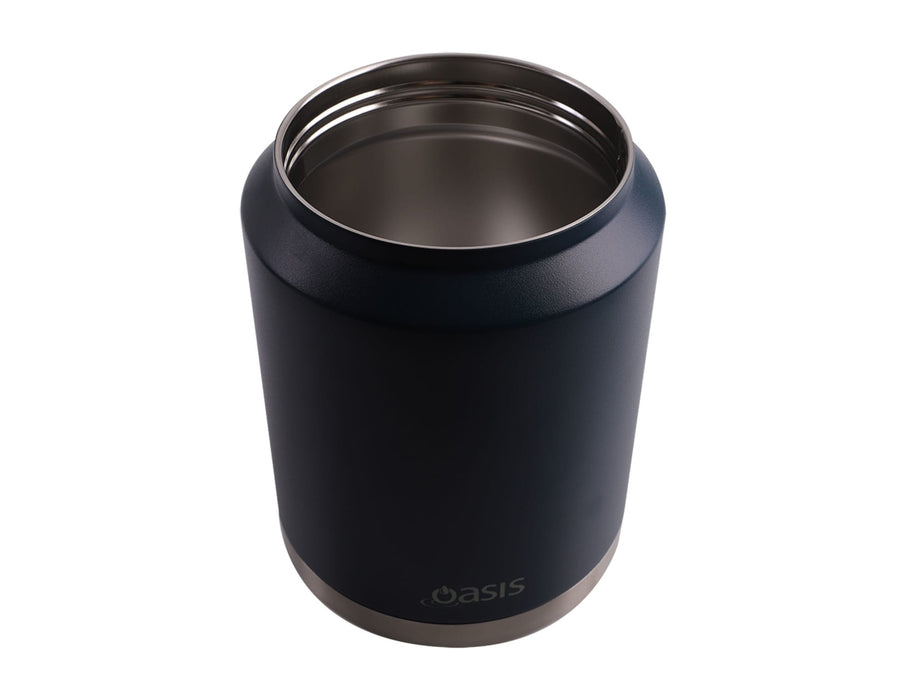 Oasis 2.1L Vacuum Carry Handle Jug - A drink bottle in navy blue with a stainless steel base and a carry handle. It features a logo on the side.