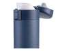 Oasis 480ml Insulated Flip-Top Flask - A drink bottle in navy blue with a flip-top lid and a closure mechanism, featuring a logo.