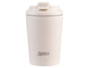 Oasis Ceramic Lined 235ml Insulated Coffee Cup - A ceramic-lined insulated coffee cup in soft cream colour, featuring a logo on the side and a secure lid.