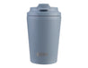 Oasis Ceramic Lined 360ml Insulated Coffee Cup - A drink bottle in a muted blue shade with a lid and an embossed logo on the front.