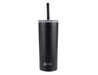 Oasis Super Sipper 600ml Vacuum Tumbler - A drink bottle featuring a sleek black design, with a straw and a branding logo at the base.