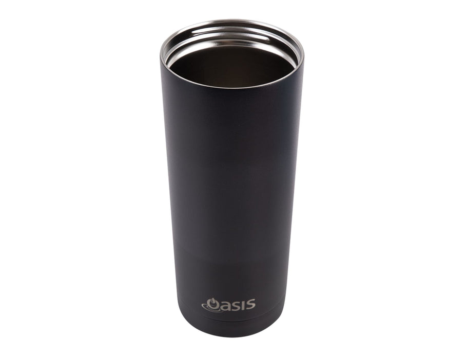 Oasis Super Sipper 600ml Vacuum Tumbler - A drink bottle in matte black finish, featuring a stainless steel interior and a logo near the base.