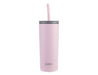 Oasis Super Sipper 600ml Vacuum Tumbler - A drink bottle in pastel pink with a straw and a grey lid, featuring a logo on the base.