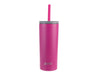 Oasis Super Sipper 600ml Vacuum Tumbler - A drink bottle in vibrant pink with a grey lid and a straw, featuring a logo on its body.