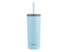 Oasis Super Sipper 600ml Vacuum Tumbler - A drink bottle in light blue with a grey lid and a straw, featuring a logo on the side.