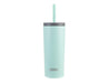 Oasis Super Sipper 600ml Vacuum Tumbler - A drink bottle with a light teal finish, featuring a straw and a lid, and a logo on the front.