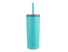 Oasis Super Sipper 600ml Vacuum Tumbler - A drink bottle featuring a turquoise exterior, grey lid, and a straw, with an accompanying logo.