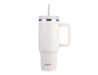 Oasis Commuter 1.2L Vacuum Travel Tumbler - A drink bottle in white with a handle and straw, featuring a silver rim and an Oasis logo.