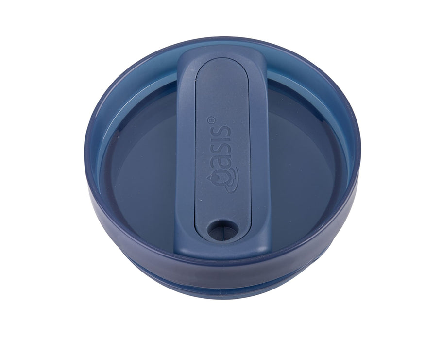 Oasis Commuter 1.2L Vacuum Travel Tumbler - A drink bottle lid in dark blue with a sliding mechanism and a mouthpiece opening, featuring a logo.