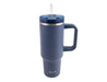 Oasis Commuter 1.2L Vacuum Travel Tumbler - A drink bottle in navy blue with a handle and a straw, featuring a durable design and logo.