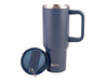 Oasis Commuter 1.2L Vacuum Travel Tumbler - A drink bottle in navy blue with a stainless steel lid and a removable straw, featuring a handle and a logo.