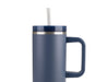 Oasis Commuter 1.2L Vacuum Travel Tumbler - A drink bottle with a navy exterior, stainless steel lid, and a straw, featuring a handle for easy gripping.