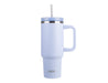 Oasis Commuter 1.2L Vacuum Travel Tumbler - A drink bottle in light blue with a handle, metal rim, and a straw, featuring a logo on the front.