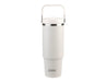 Oasis Voyager 900ml Vacuum Carry Tumbler - A drink bottle in white with a silver band and a handle, featuring a logo on the front.