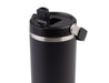 Oasis Voyager 900ml Vacuum Carry Tumbler - A drink bottle with a sleek black finish, featuring a metal rim and a flip-top lid. It has a logo on the side.