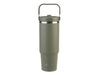 Oasis Voyager 900ml Vacuum Carry Tumbler - A drink bottle in olive green with a silver band and a carry handle, featuring a logo on the front.