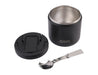 Oasis 500ml Vacuum Food Flask with Spork - A vacuum food flask in matte black with a stainless steel interior and a metal spork included. It features a branding logo.