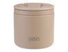 Oasis 500ml Vacuum Food Flask with Spork - A drink bottle in beige with a secure lid and a logo, designed for vacuum food storage.