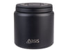 Oasis S/S D/Wall Ins. Food Flask W/ Quick Release Lid & Spork 700ml - A black food flask with a quick release lid and spork, featuring a logo on the front.