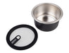 Oasis Microwave Safe Round S/S Container 680ml - A round stainless steel container in silver with a black lid. The container has a sleek design and logo.