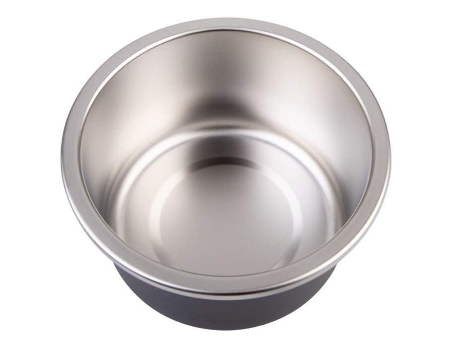 Oasis Microwave Safe Round S/S Container 680ml - A round stainless steel container with a shiny interior and a matte exterior, designed for microwave use.