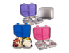 Oasis S/S 3 Compartment Bento Lunch Box 1200ml - A Bento lunch box set featuring three compartments in pink, blue, and purple. The boxes have metallic interiors and plastic lids.